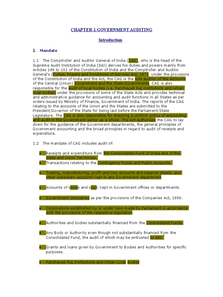 CAG Auditing Standards and Mandate | PDF | Financial Audit | Audit