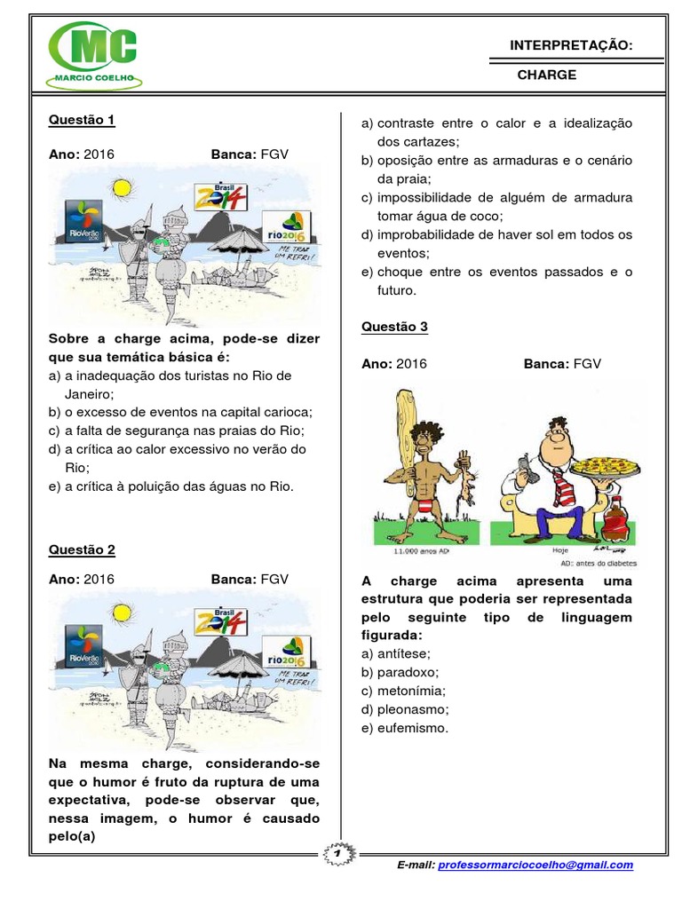 Interpretação de Charges: Atividades e Questões | PDF | Metáfora | Brasil