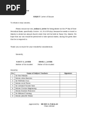 Letter of Explanation
