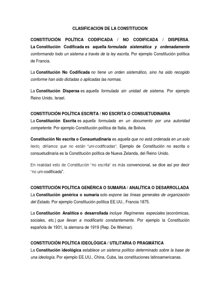 CLASIFICACION DE LA CONSTITUCION.docx Constitución Ley