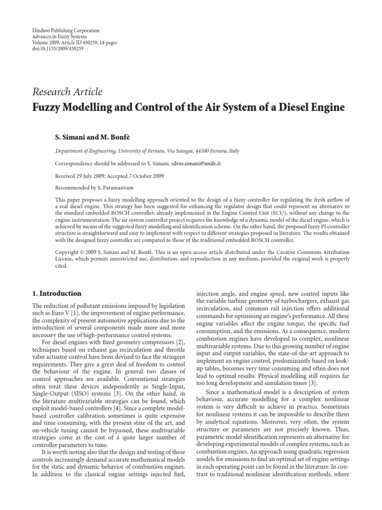 Research Article: Fuzzy Modelling and Control of The Air System of A ...