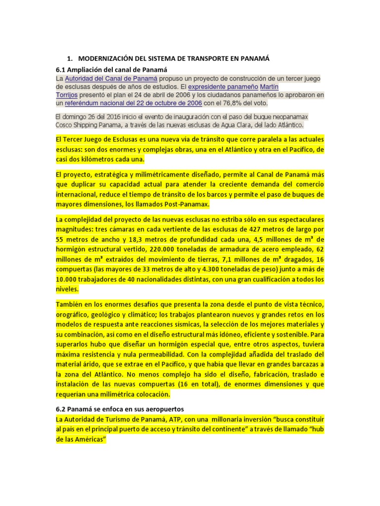 Modernización del Transporte en Panamá | PDF | canal de Panama | Panamá