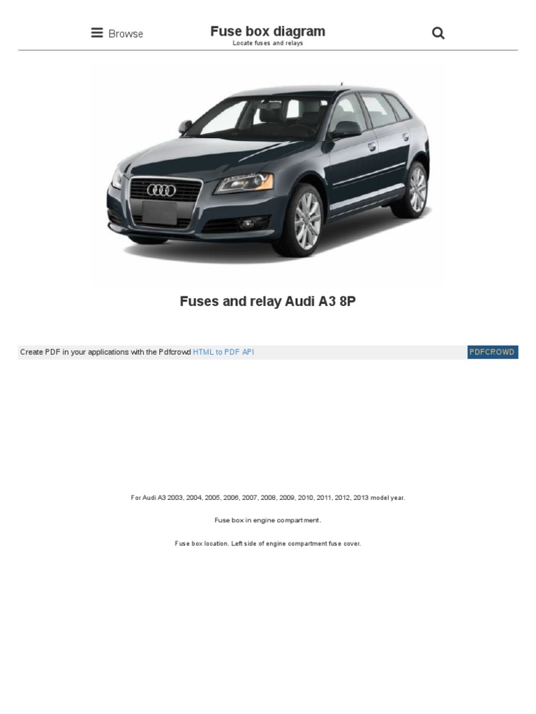 Fusesdiagram Com Audi Fuses and Relay Audi A3 8p HTML PDF Anti Lock