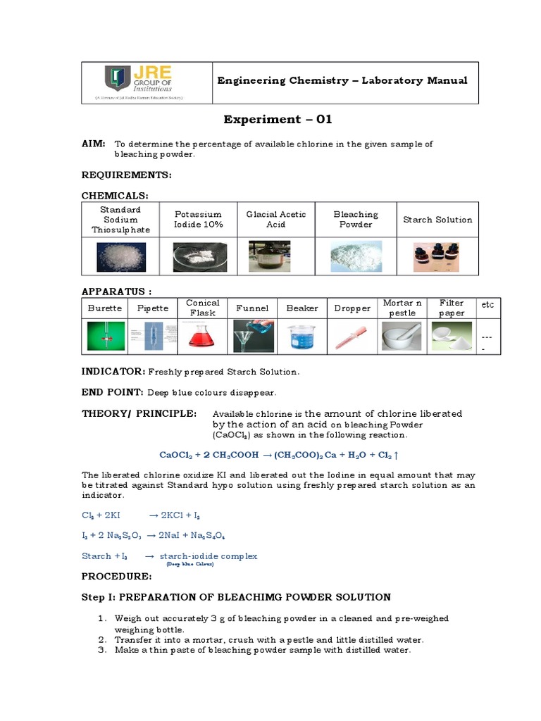 Experiment 01 Engineering Chemistry Laboratory Manual PDF