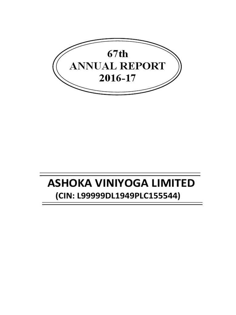 Ashoka Viniyog Annual Report 201617 PDF Board Of Directors Dividend