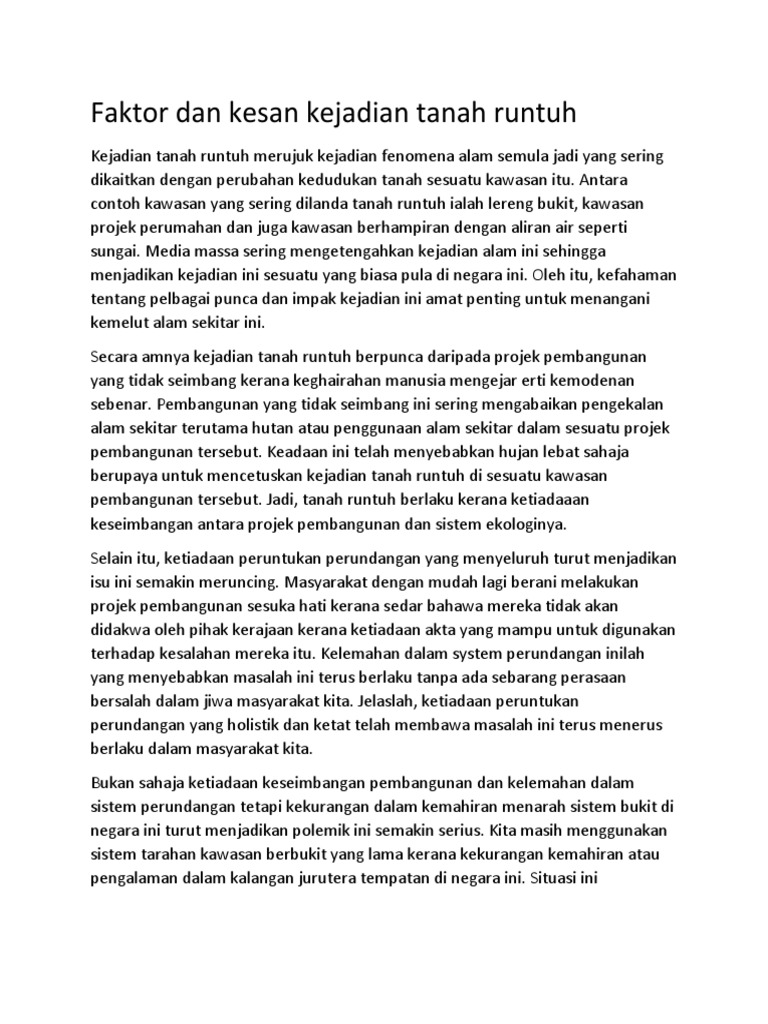 Faktor Dan Kesan Kejadian Tanah Runtuh Pdf