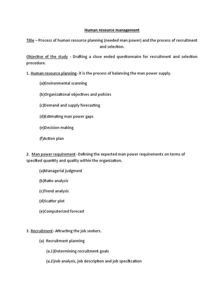 Human Resource Management Questionnaire Recruitment Employment