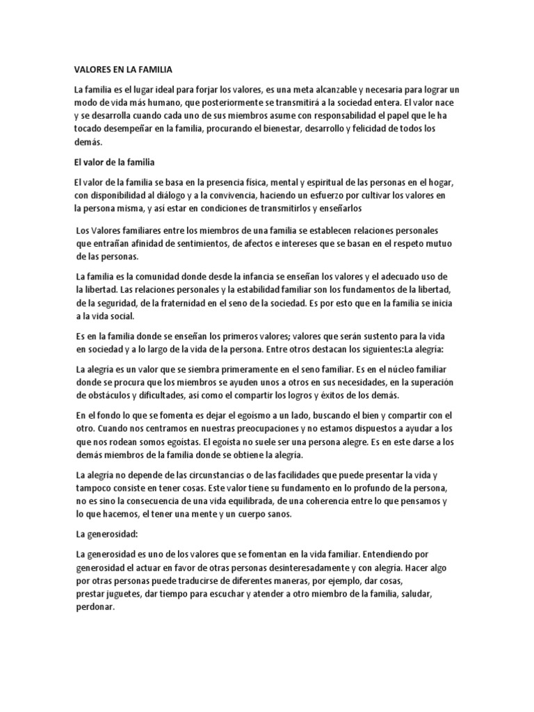 Valores en La Familia | PDF | Familia | Hombre
