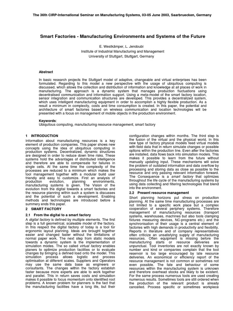 Smart Factories: Future Manufacturing Systems | PDF | Radio Frequency ...