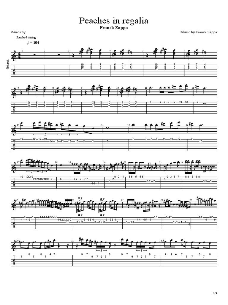 Peaches en Regalia Tab PDF Musical Compositions Grammy Awards