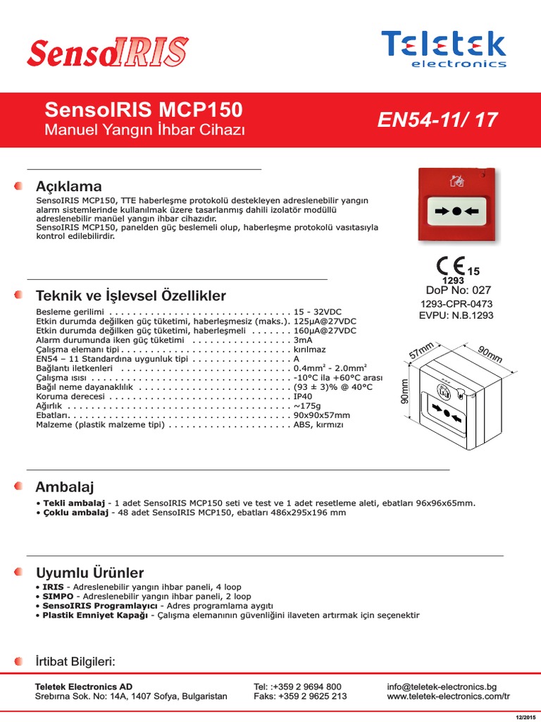 SensoIRIS MCP150 Datasheet TR 122015 | PDF