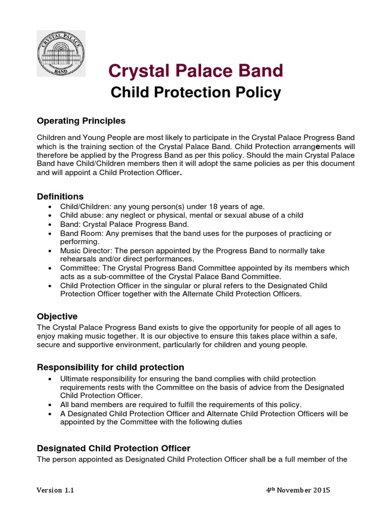 Crystal Palace Band Child Protection Policy | PDF | Child Protection ...
