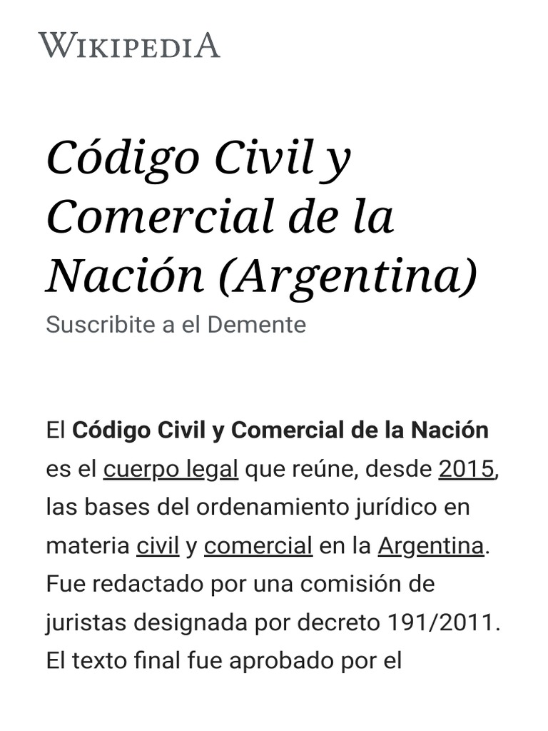Código Civil y Comercial de La Nación (Argentina) - Wikipedia, La ...