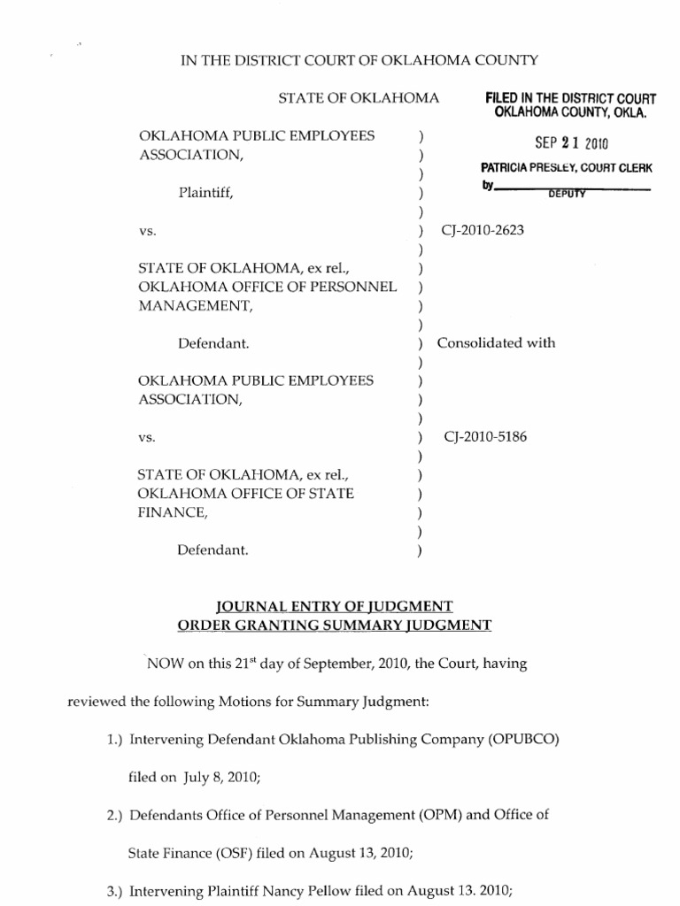 Journal Entry of Judgment Summary Judgment Discovery (Law)