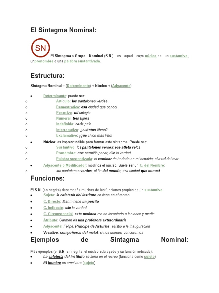 Sintagmas Nominales y Verbales: Ejemplos y Funciones | PDF | Predicado ...