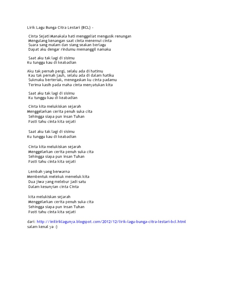 Lirik Lagu Bcl Pdf