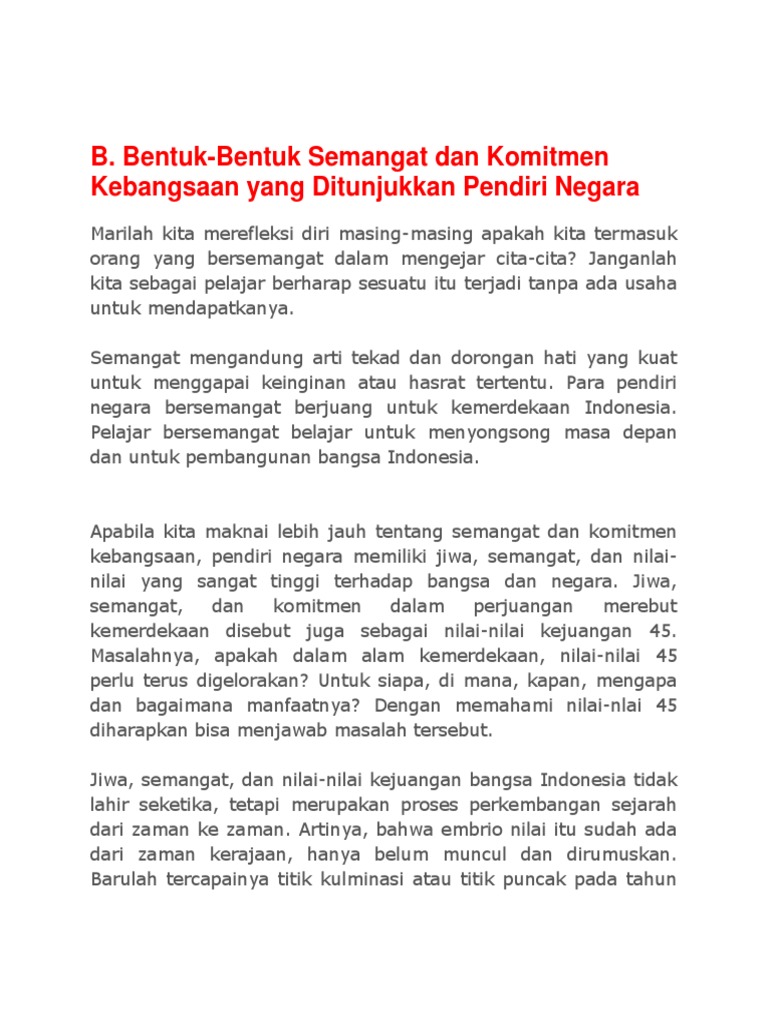 Bentuk Bentuk Semangat Dan Komitmen Kebangsaan Yang Ditunjukan Pendiri Negara Seputar Bentuk