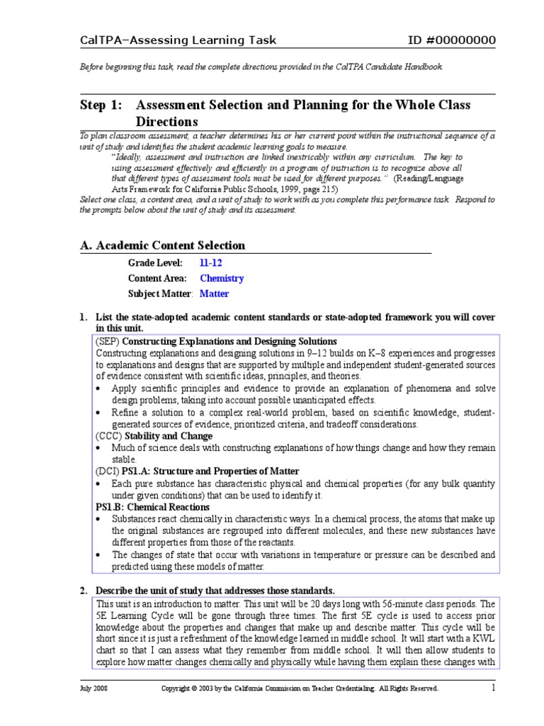 calTPA #3 | PDF | Chemical Elements | Educational Assessment
