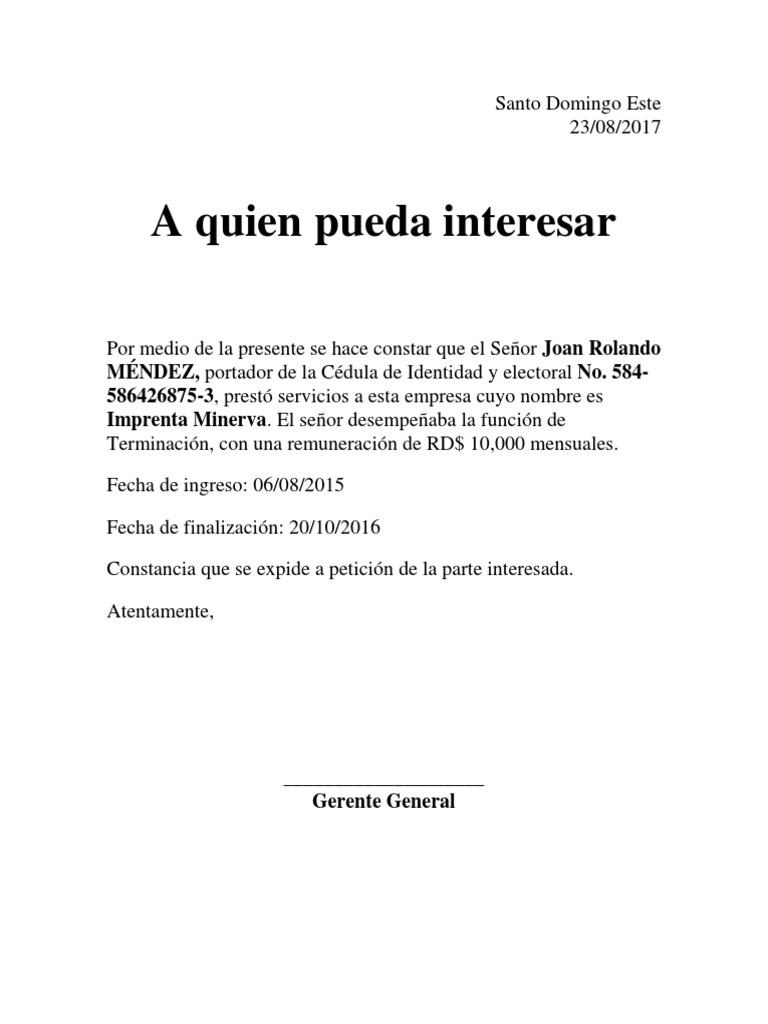Carta de Trabajo
