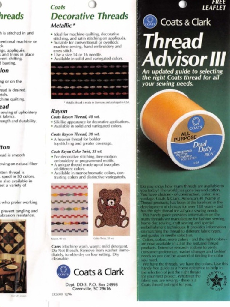Coats & Clark Thread Advisor III PDF Yarn Sewing