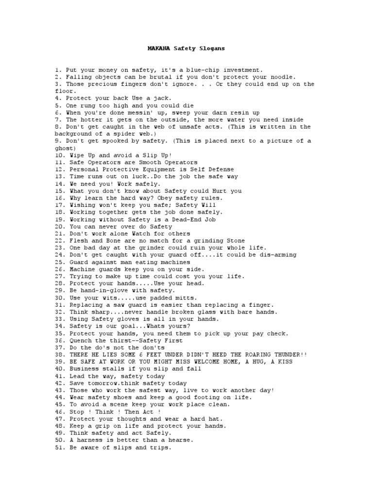 Safety Slogan English PDF Safety