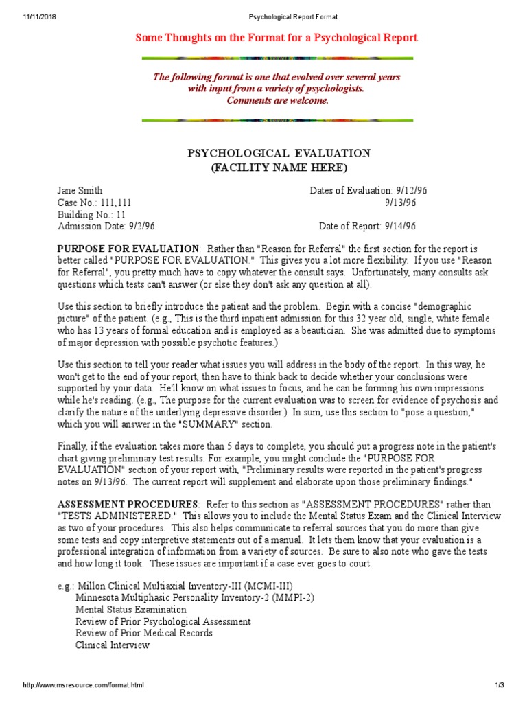Psychological Report Format | PDF | Psychological Evaluation