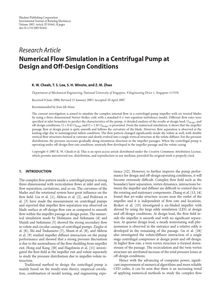Numerical Flow Simulation in A Centrifugal Pump at Design and Off ...