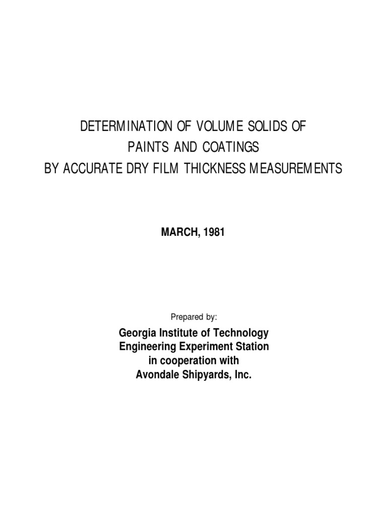 Determination of Volume Solids of Paints and Coatings by Accurate Dry