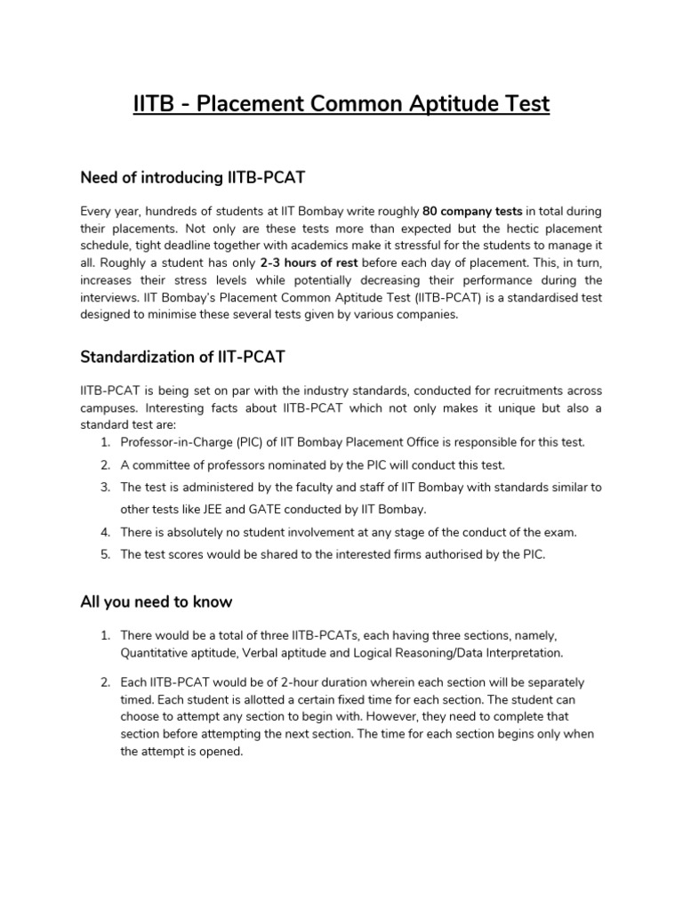 IIT Bombay Placement Aptitude Test Guide | PDF | Test (Assessment ...