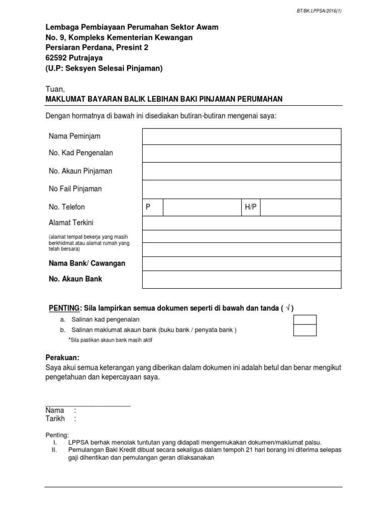 7 Borang Tuntutan Lebihan Potongan Peminjam Pdf Pdf