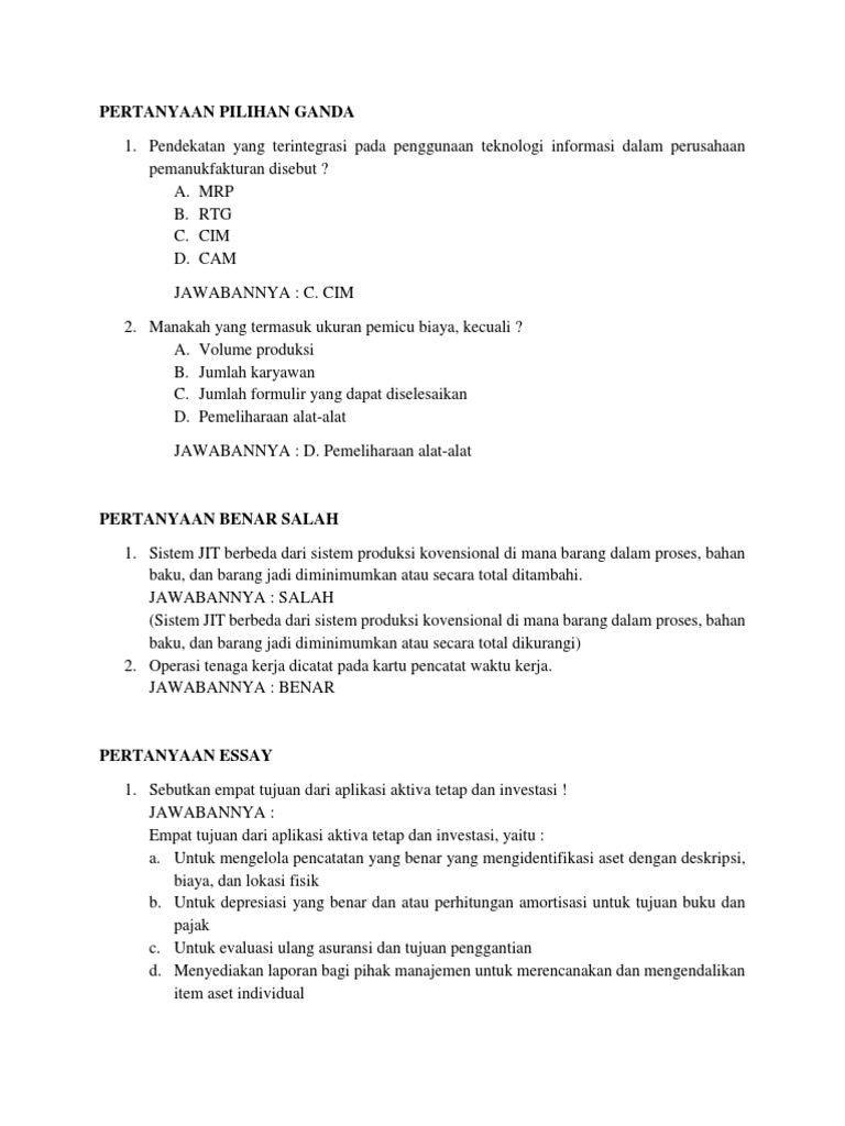 Soal Pilihan Ganda Dan Jawaban Mengelola Kartu Aktiva