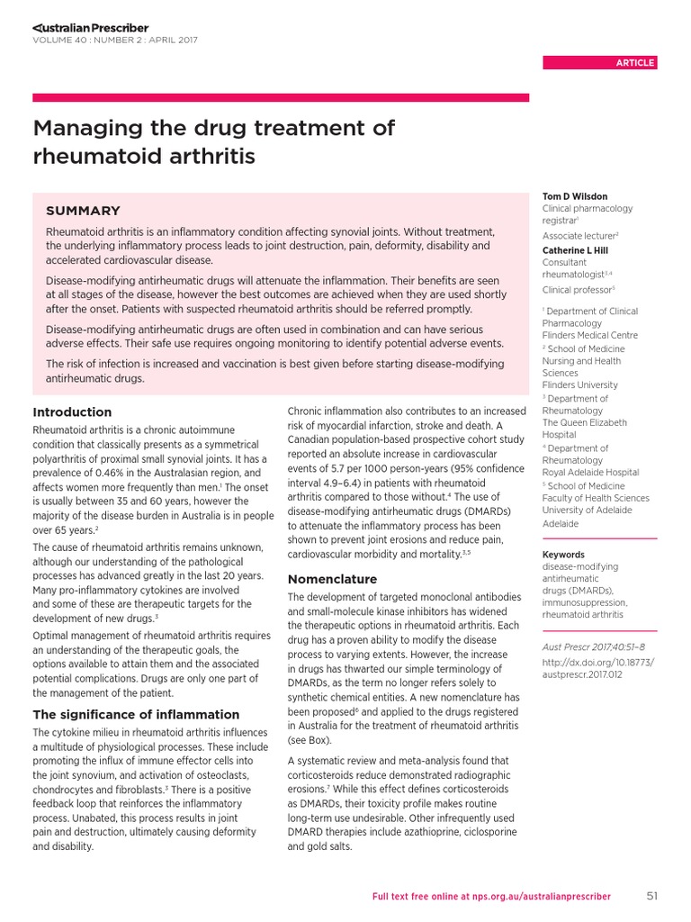 Managing The Drug Treatment of Rheumatoid Arthritis | PDF | Rheumatoid ...