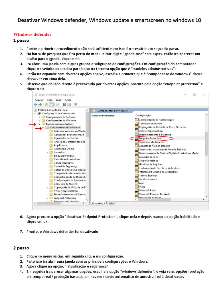 Desativar Windows Defender e Smartscreen | PDF | Windows 10 | Microsoft ...