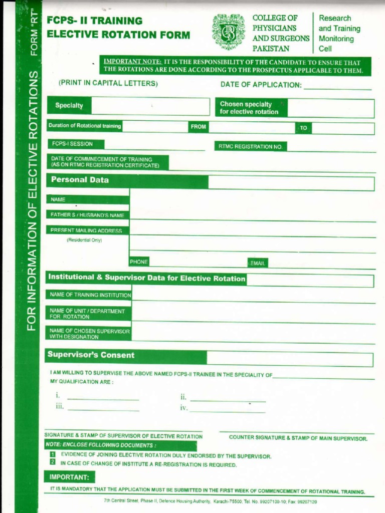 FCPSII Elective Rotation Form