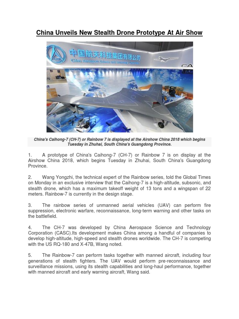 China Unveils New Stealth Drone Prototype at Air Show | PDF | Unmanned ...