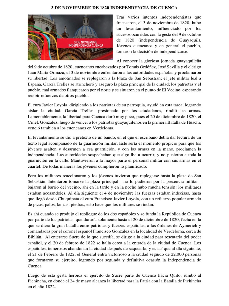 3 De Noviembre De 1820 Independencia De Cuenca Guerra
