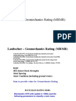 Laubscher Geomechanics Rating (MRMR)