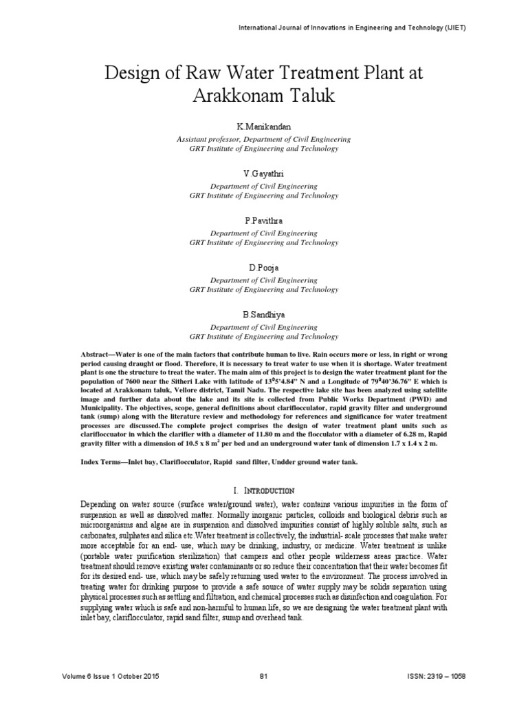 Design of Raw Water Treatment Plant at Arakkonam Taluk K.Manikandan