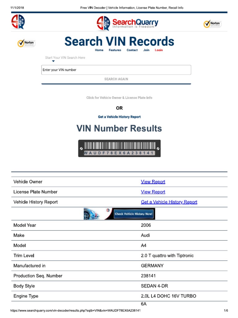 Audi Vin Lookup Specs | PDF