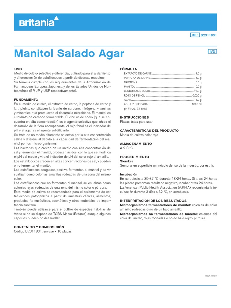 Agar manitol salado Patologia clinica Microbiología