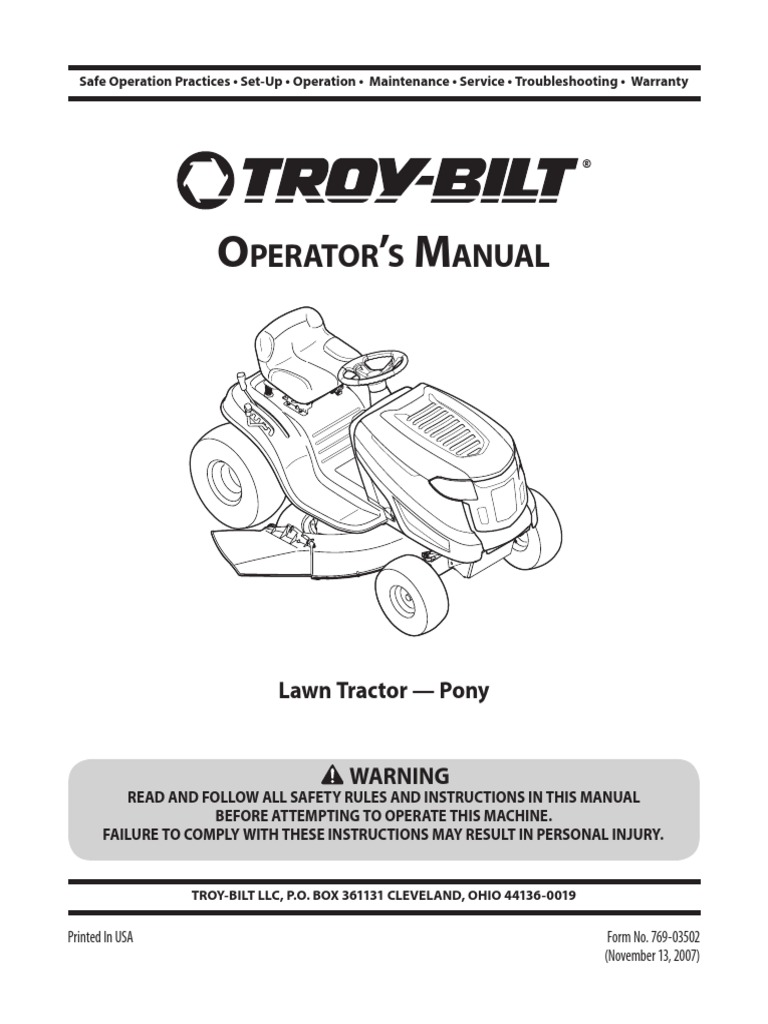 Troybilt Lawnmower Manual | PDF | Tractor | Tire