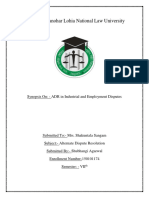 Dr. Ram Manohar Lohia National Law University: Synopsis On: - ADR in Industrial and Employment Disputes