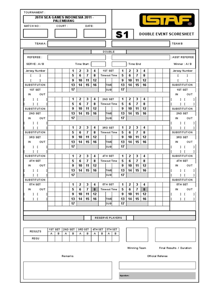 Sepak Takraw Score Sheet 2011 | PDF | Sports | Team Sports