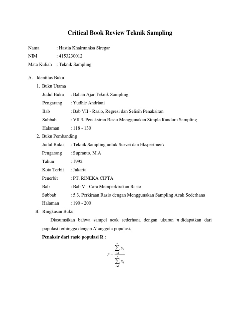 Critical Book Review Teknik Sampling | PDF