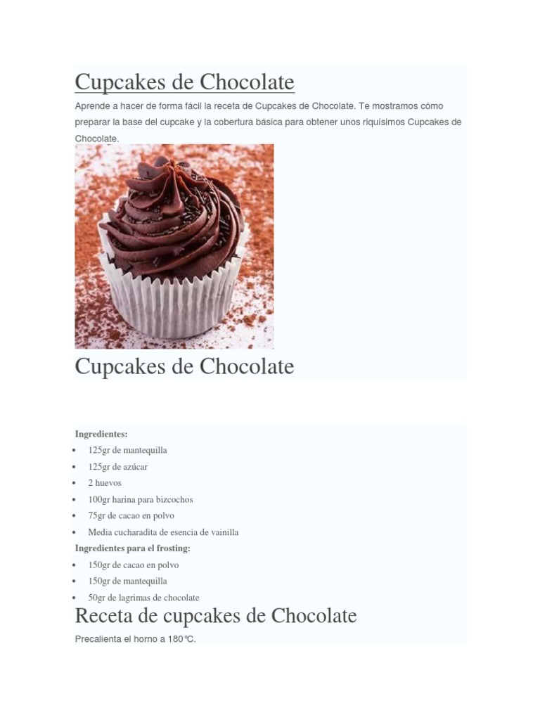 Cupcakes de Chocolate | PDF | Magdalena | Chocolate
