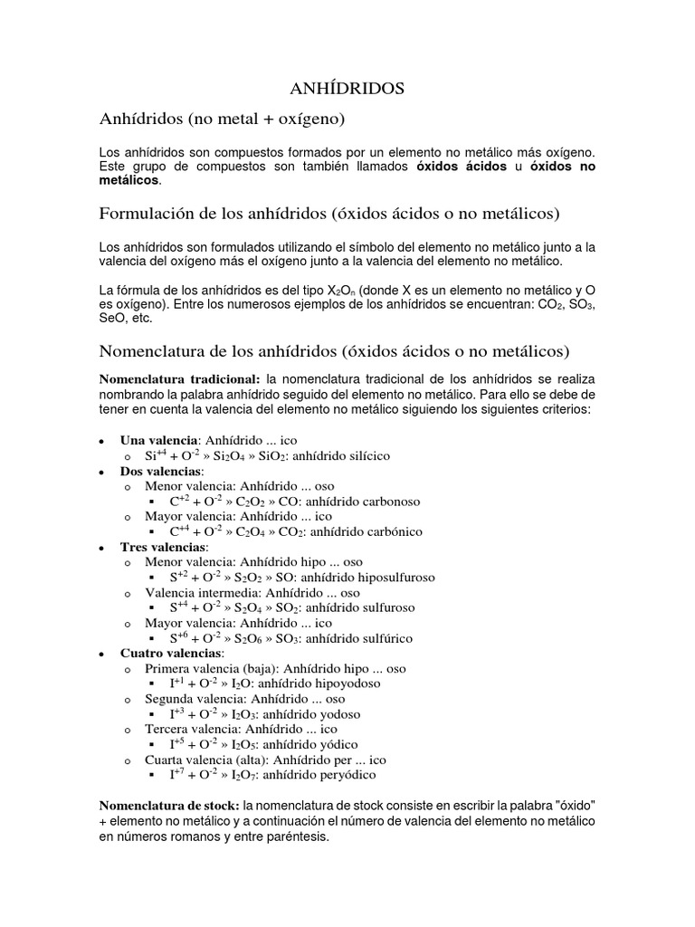 Nomenclatura de Anhídridos | PDF | Óxido | Ciencias fisicas
