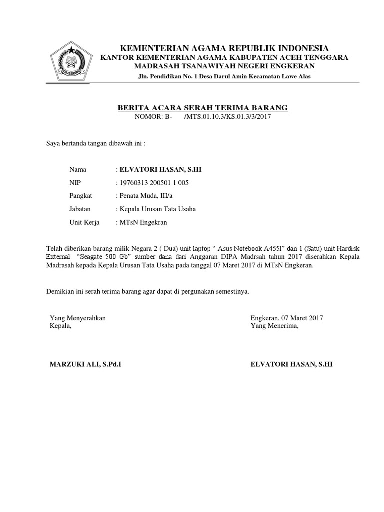 Berita Acara Serah Terima Barang