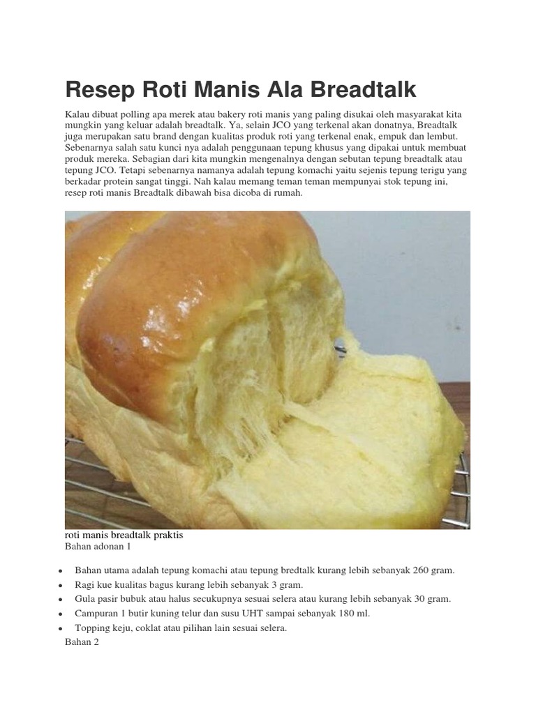 Resep Roti Manis Ala Breadtalk | Pdf