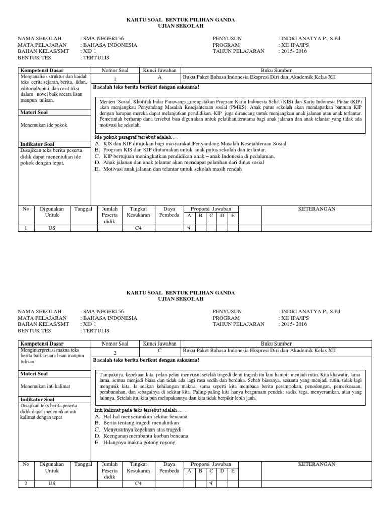 B Indonesia 12 Mia Iis Kartu Soal