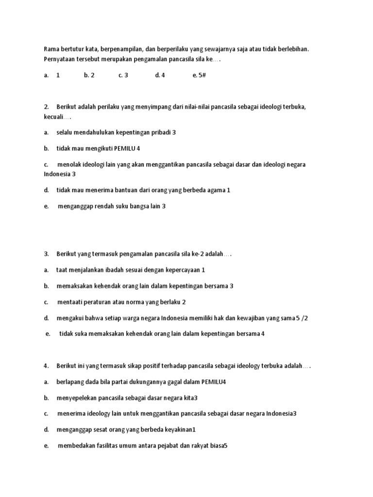 Contoh Soal Pengamalan Pancasila
